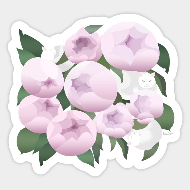 Peonies and cats Sticker by drawingnikki